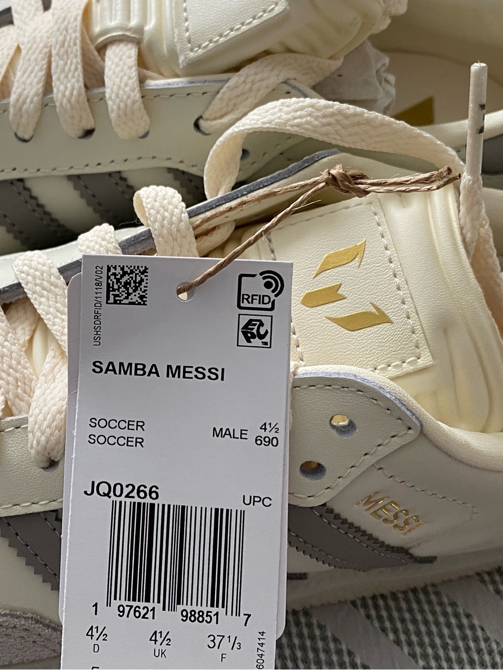 Adidas men’s Samba Messi Cream and Beige Lace-Up Sneakers - Picture 5 of 7